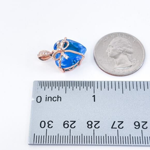 Vintage Jeulia Sterling Silver Rose Gold Tone Blue Cubic Zirconia Heart Pendant - Picture 7 of 7